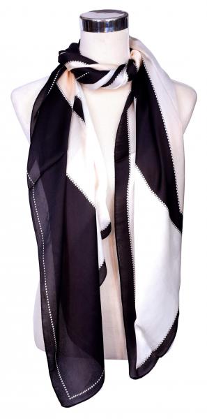 Scarf 100% Silk Georgette White Black Rose